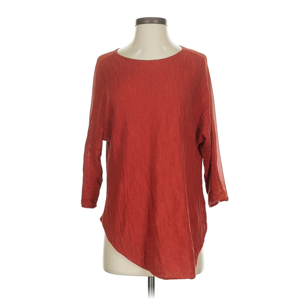 Moth Anthropologie Sweater Women Small Red Orange Sheer Sleeve Pointelle Back